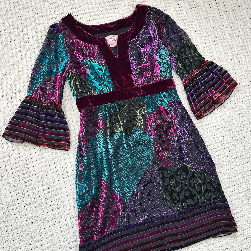 Vintage Whimsigoth Velvet Tunic Dress Jewel Tone B1